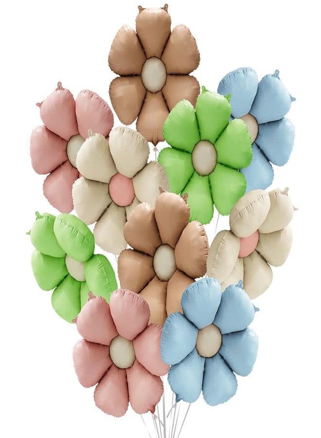 Deermon Matte Colorful Daisy Flower Balloons, 10 Pack Matt Groovy Daisy Floral Aluminum Foil Balloons For Birthday Baby Shower Wedding Retro Hippie Boho Girl Party Decoration Supplies - Image 1