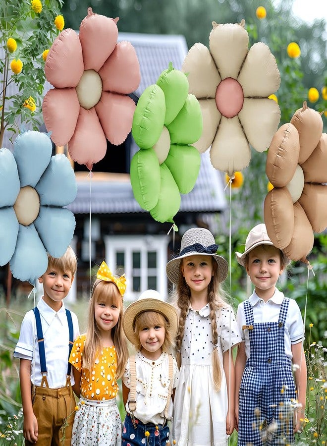 Deermon Matte Colorful Daisy Flower Balloons, 10 Pack Matt Groovy Daisy Floral Aluminum Foil Balloons For Birthday Baby Shower Wedding Retro Hippie Boho Girl Party Decoration Supplies - Image 2
