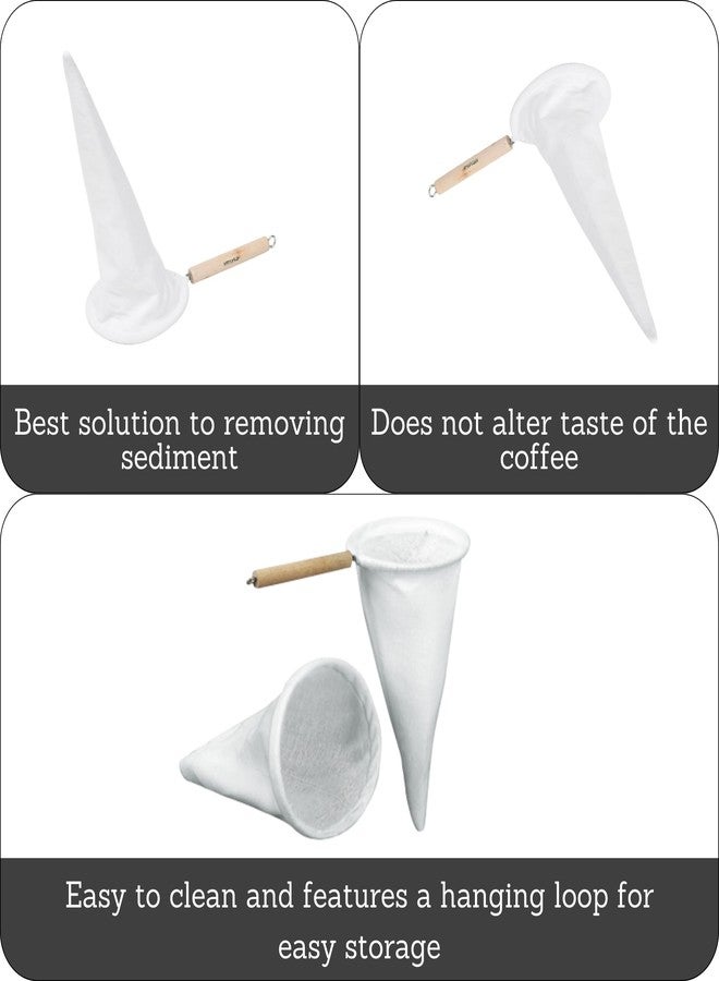 Imusa USA J100-4-50 Coffee Cloth Strainer with Wood Handle, White, 1 Count (Pack of 1) - Image 2