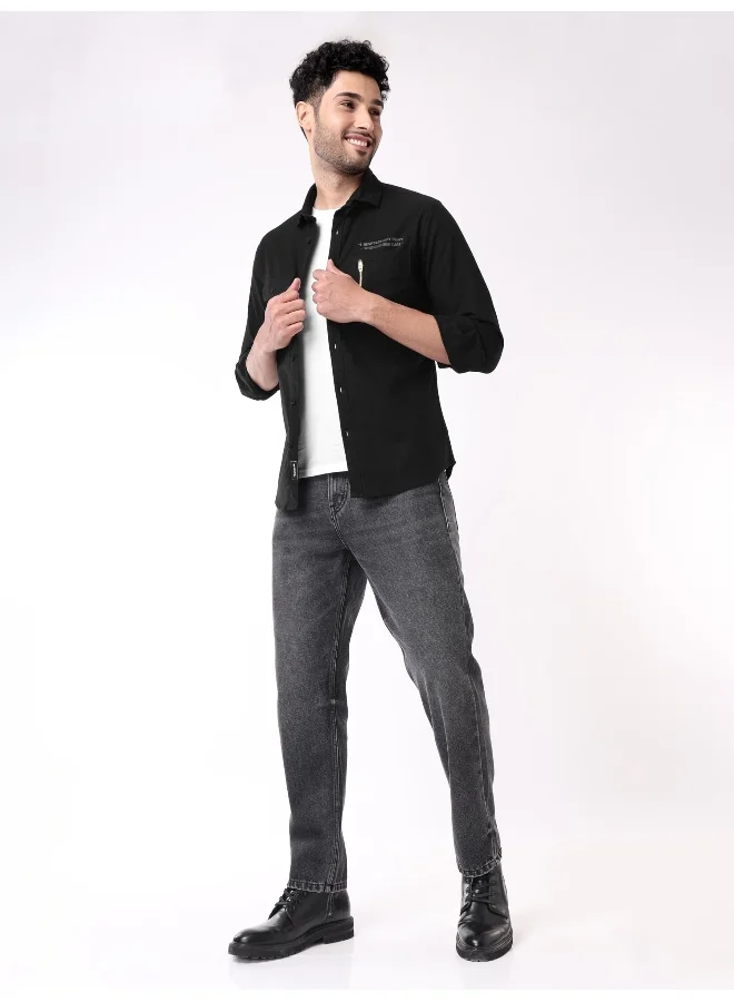 Beyoung Black Solid Urban Shirt for Men