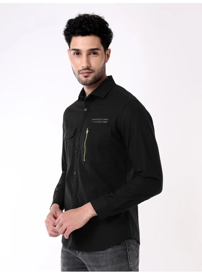 Beyoung Black Solid Urban Shirt for Men