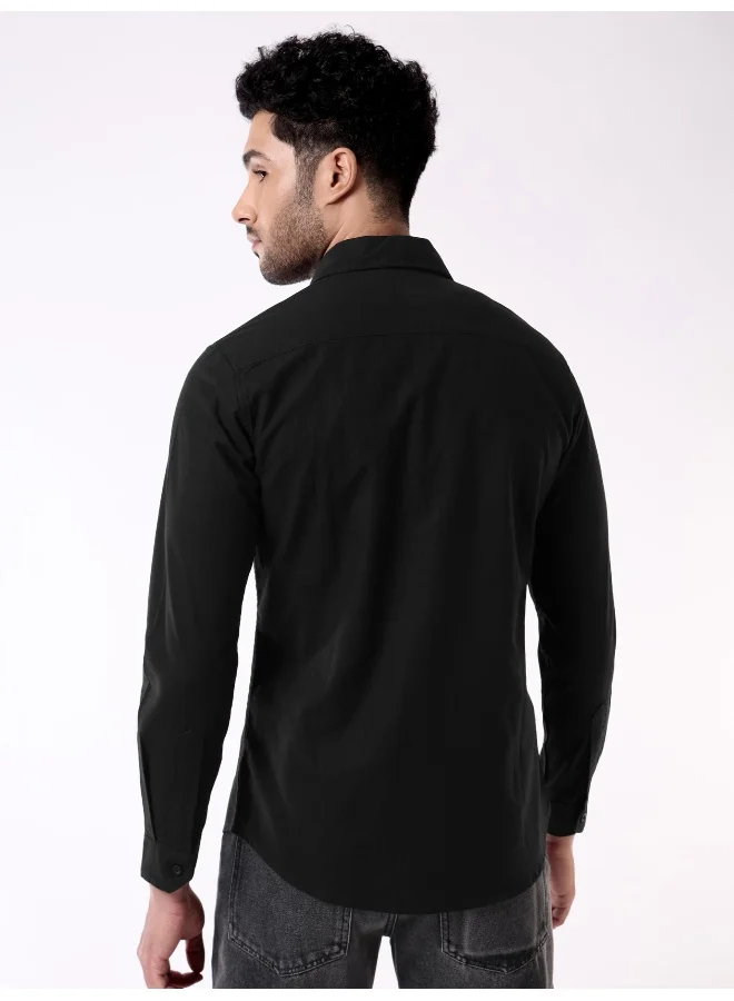 Beyoung Black Solid Urban Shirt for Men