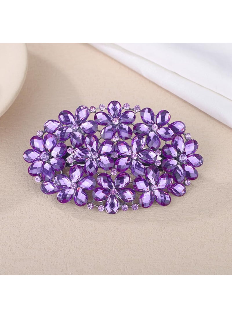 Aimimier - Aimimier Flower Crystal Hair Clips Large Rhinestone Alligator Snap Clip Hair Pins Luxury Wedding Hair Accessories for Women Purple - Image 1