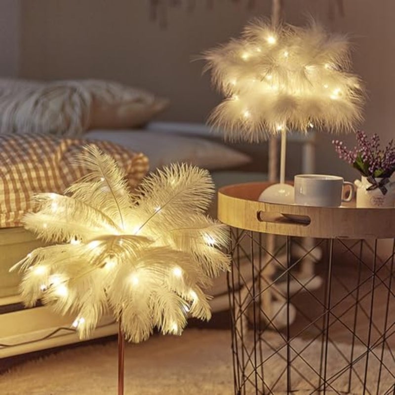 مصباح طاولة LED على شكل ريشة 3 ألوان ضوء ليلي يعمل باللمس عكس الضوء، ديكور بجانب السرير ناعم متوهج لغرفة النوم وغرفة المعيشة وحفلات الزفاف - Image 3