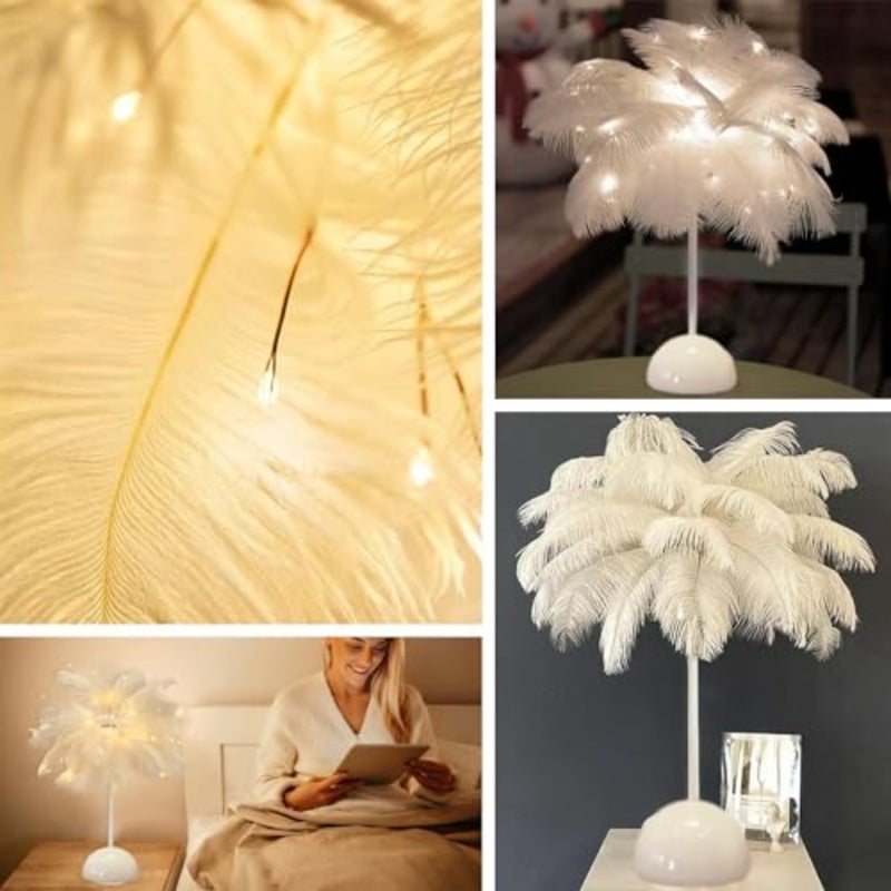 مصباح طاولة LED على شكل ريشة 3 ألوان ضوء ليلي يعمل باللمس عكس الضوء، ديكور بجانب السرير ناعم متوهج لغرفة النوم وغرفة المعيشة وحفلات الزفاف - Image 5