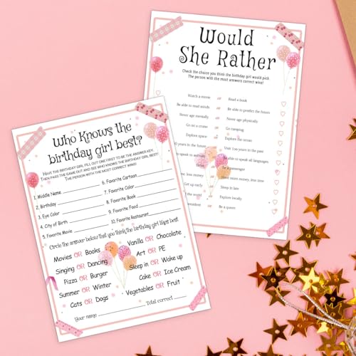 ALodr 20 Pcs Who Knows the Birthday Girl Best, Would She Rather Games for Girl Birthday Party, Funny Birthday Party Games, Double Sided, 5x7 Inches - Image 5