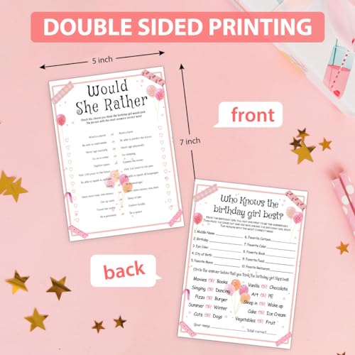 ALodr 20 Pcs Who Knows the Birthday Girl Best, Would She Rather Games for Girl Birthday Party, Funny Birthday Party Games, Double Sided, 5x7 Inches - Image 2