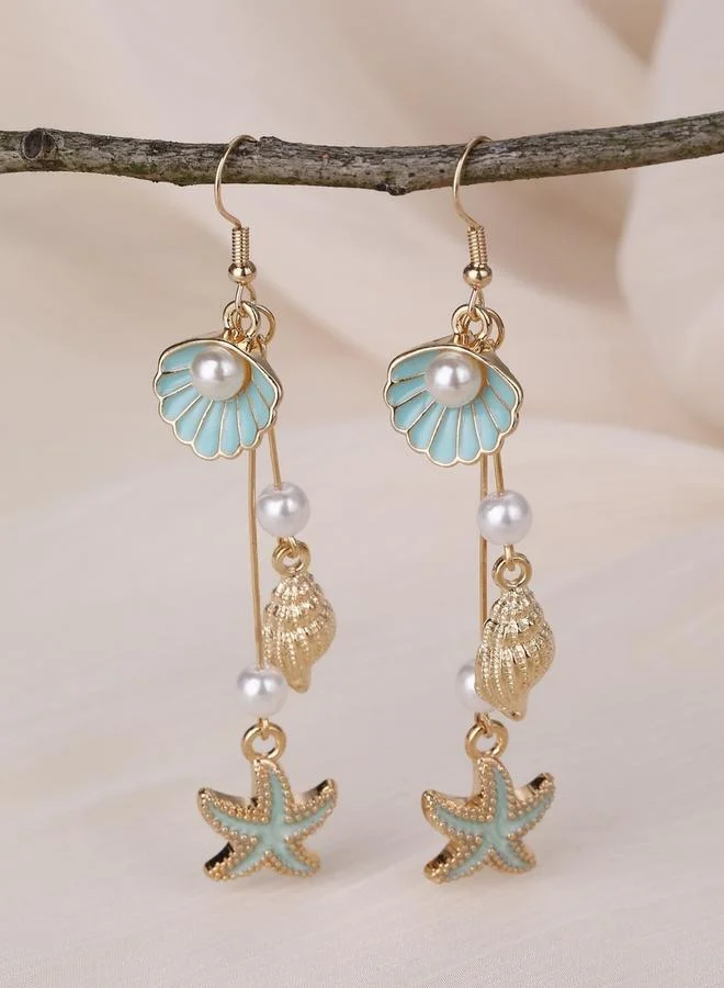 تايك تو أقراط متدلية بتصميم لؤلؤ وصدف بحري