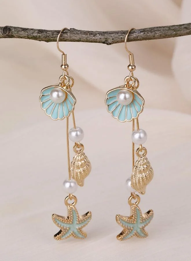 تايك تو أقراط متدلية بتصميم لؤلؤ وصدف بحري