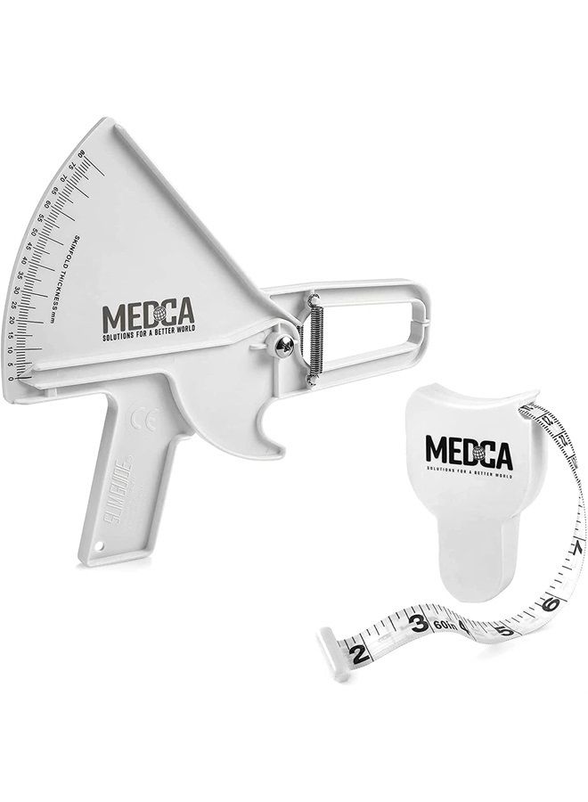MEDca Pro Skinfold Caliper and Body Measurement Tape - Precision Body Fat Tool Plus BMI Chart - Accurately Measure and Gauge Body Fat Help Track Weight Loss, Achieve Fitness Goals for Men and Women, White - Image 1