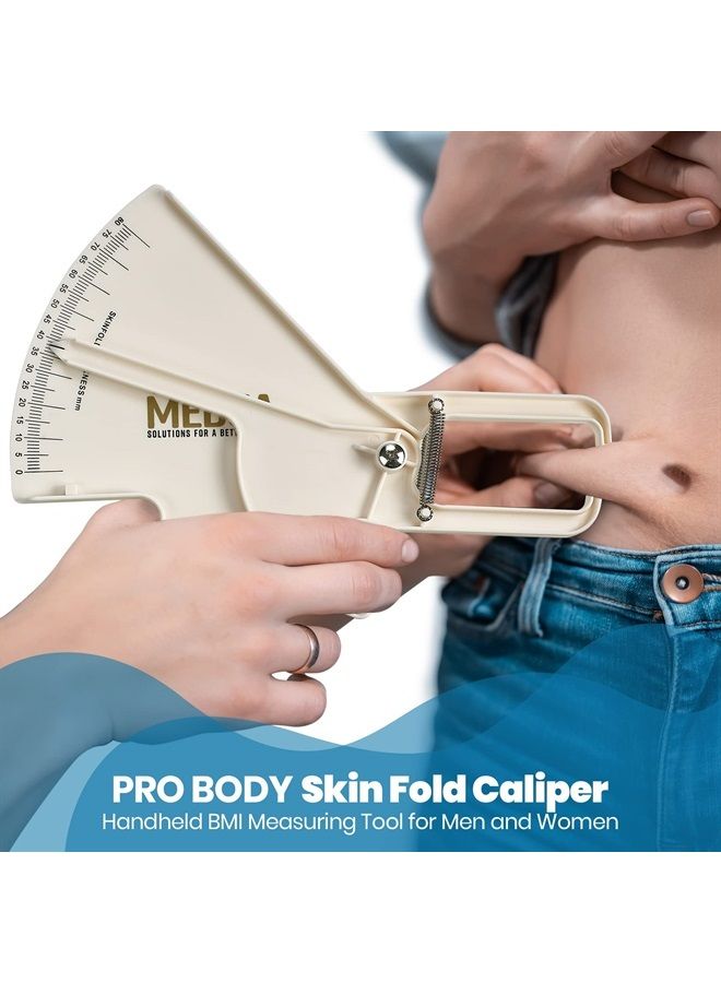 MEDca Pro Skinfold Caliper and Body Measurement Tape - Precision Body Fat Tool Plus BMI Chart - Accurately Measure and Gauge Body Fat Help Track Weight Loss, Achieve Fitness Goals for Men and Women, White - Image 2