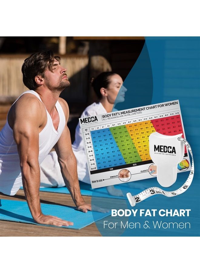MEDca Pro Skinfold Caliper and Body Measurement Tape - Precision Body Fat Tool Plus BMI Chart - Accurately Measure and Gauge Body Fat Help Track Weight Loss, Achieve Fitness Goals for Men and Women, White - Image 5