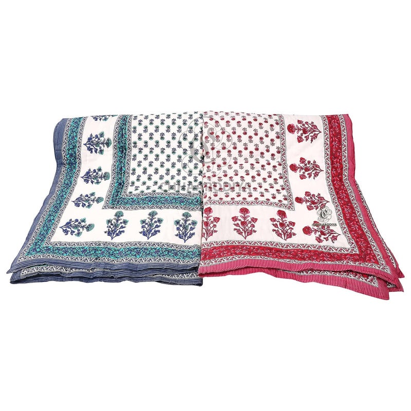WORLDNEX 400 TC Jaipuri Light Weight Pure Cotton Traditional Rajasthani Print Single Bed QuiltRazaiRajai Multicolor Butti Print Single Bed Set of 2 - Image 3