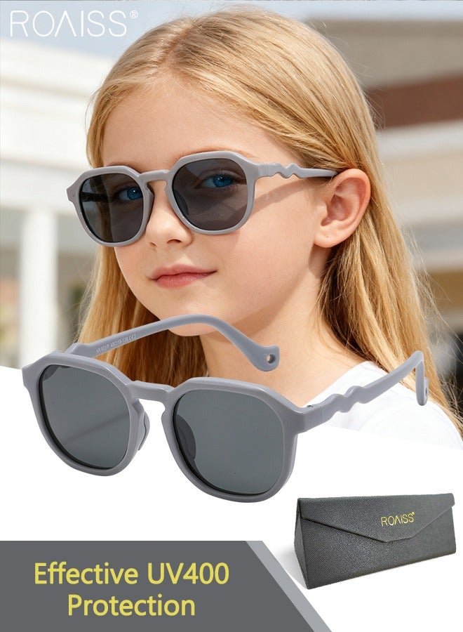 رويس نظارات شمسية مستديرة مستقطبة للأطفال، حماية من الأشعة فوق البنفسجية UV400 نظارات شمسية لطيفة لقضاء العطلات على الشاطئ بإطار TPEE خفيف الوزن ومرن للأولاد والبنات والأطفال من سن 3 إلى 12 عامًا، رمادي - Image 1