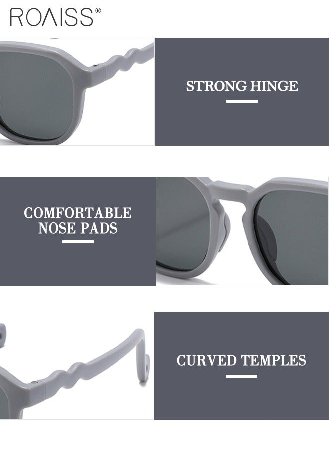 رويس نظارات شمسية مستديرة مستقطبة للأطفال، حماية من الأشعة فوق البنفسجية UV400 نظارات شمسية لطيفة لقضاء العطلات على الشاطئ بإطار TPEE خفيف الوزن ومرن للأولاد والبنات والأطفال من سن 3 إلى 12 عامًا، رمادي - Image 3