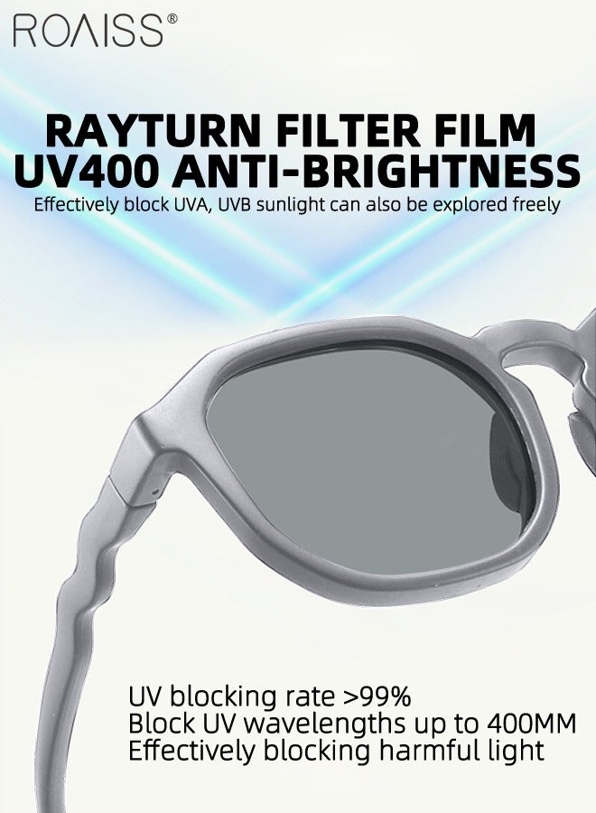 رويس نظارات شمسية مستديرة مستقطبة للأطفال، حماية من الأشعة فوق البنفسجية UV400 نظارات شمسية لطيفة لقضاء العطلات على الشاطئ بإطار TPEE خفيف الوزن ومرن للأولاد والبنات والأطفال من سن 3 إلى 12 عامًا، رمادي - Image 4