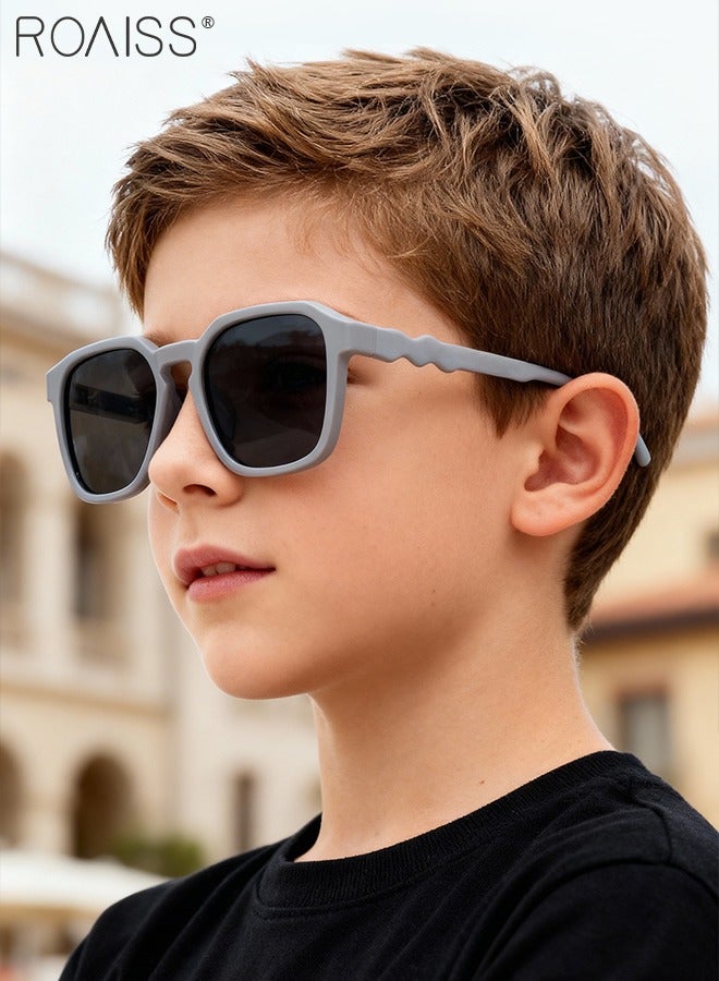 رويس نظارات شمسية مستديرة مستقطبة للأطفال، حماية من الأشعة فوق البنفسجية UV400 نظارات شمسية لطيفة لقضاء العطلات على الشاطئ بإطار TPEE خفيف الوزن ومرن للأولاد والبنات والأطفال من سن 3 إلى 12 عامًا، رمادي - Image 5