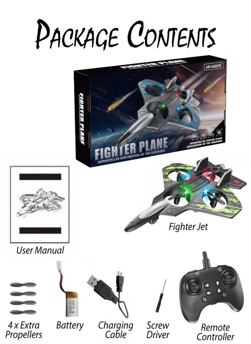 DBLEW - Remote Control Fighter Jet Plane for Kids RC Airplane Mimics Drone Helicopter with 360 Degree Stunts Flying Model Aircraft Aeroplane Toy Quadcopter, Automatic Hover EPP Foam Durable Body, 6 Axis Gyroscope, LED Lights, 100m Range, Rechargeable Battery Easy to Fly for Beginners and Children - Image 1