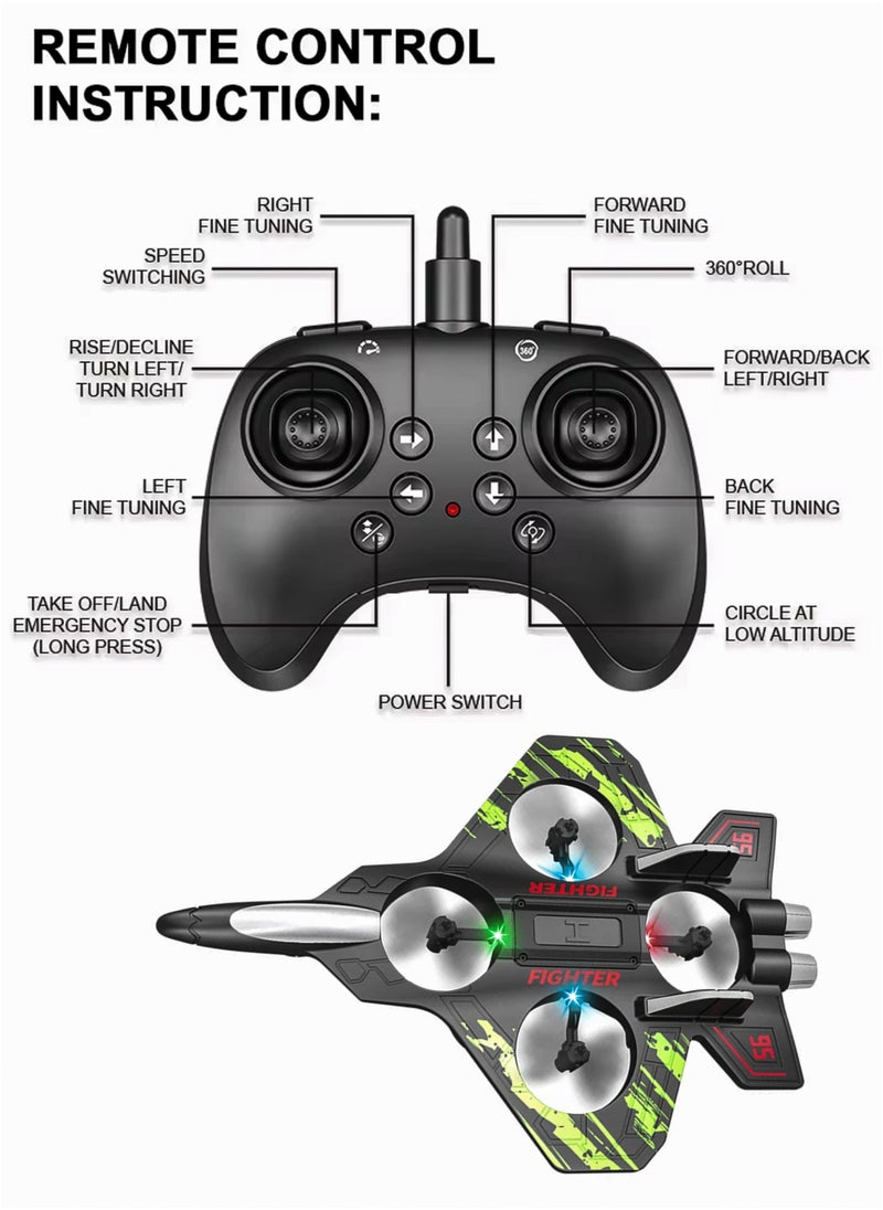 DBLEW - Remote Control Fighter Jet Plane for Kids RC Airplane Mimics Drone Helicopter with 360 Degree Stunts Flying Model Aircraft Aeroplane Toy Quadcopter, Automatic Hover EPP Foam Durable Body, 6 Axis Gyroscope, LED Lights, 100m Range, Rechargeable Battery Easy to Fly for Beginners and Children - Image 1