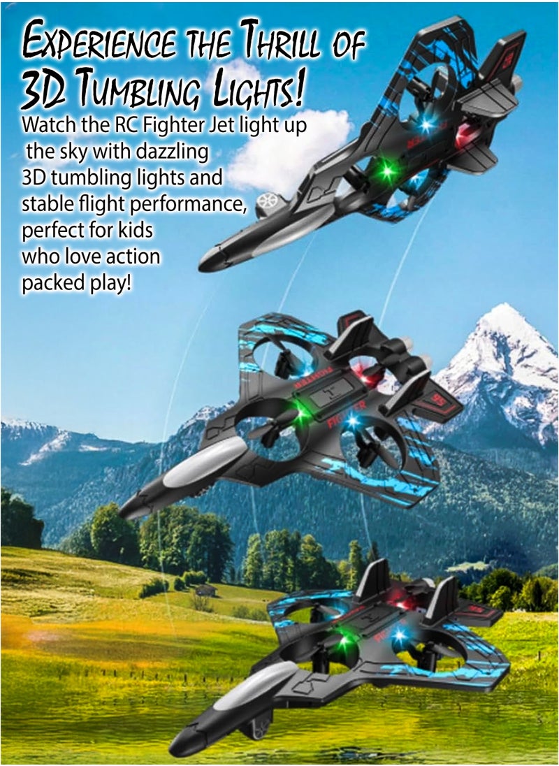 DBLEW - Remote Control Fighter Jet Plane for Kids RC Airplane Mimics Drone Helicopter with 360 Degree Stunts Flying Model Aircraft Aeroplane Toy Quadcopter, Automatic Hover EPP Foam Durable Body, 6 Axis Gyroscope, LED Lights, 100m Range, Rechargeable Battery Easy to Fly for Beginners and Children - Image 1