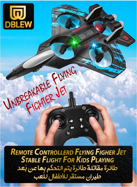 Remote Control Fighter Jet Plane for Kids RC Airplane Mimics Drone Helicopter with 360 Degree Stunts Flying Model Aircraft Aeroplane Toy Quadcopter, Automatic Hover EPP Foam Durable Body, 6 Axis Gyroscope, LED Lights, 100m Range, Rechargeable Battery Easy to Fly for Beginners and Children