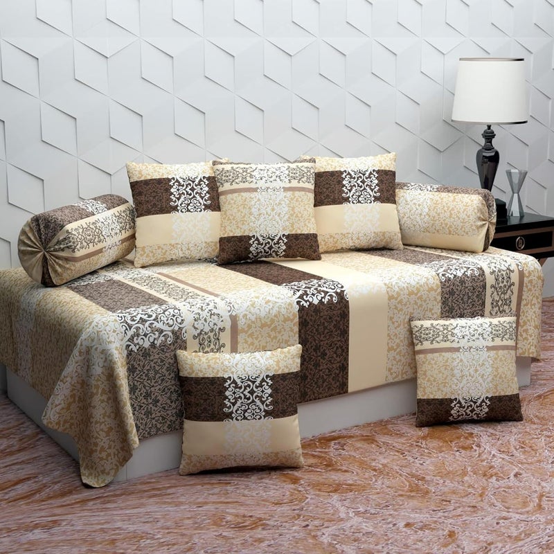 BELVOSTUM Diwan Set Diwan Bedsheet Set of 8 Pieces Diwan Set with 1 Single Bedsheet 2 Bolster Cover 5 Cushion Covers 100 Microfiber Diwan Set for Living Room Dining Hall - Image 1