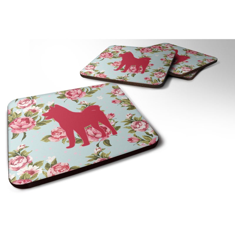 Caroline's Treasures ""Caroline's Treasures BB1082-RS-BU-FC Akita Shabby Chic Blue Roses Foam Coasters (Set of 4)  3.5"""" H x 3.5"""" W  Multicolor"" 