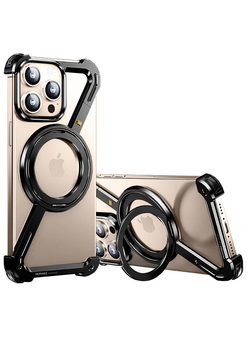 CATANES (For Apple iPhone 15 Pro Max) Z-Shaped MagSafe Case with Metal Stand and 360° Rotation Metal Case Cover - Black - Image 5