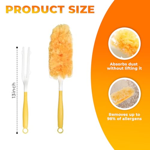 MAXOSHINE Microfiber Feather Duster with 5 Replaceable Refills-Multipurpose Dusting Brush with Bendable Head Ideal for Cleaning Home Car Blinds Furniture Hard-to-Reach Areas Yellow, 13 inches - Image 3