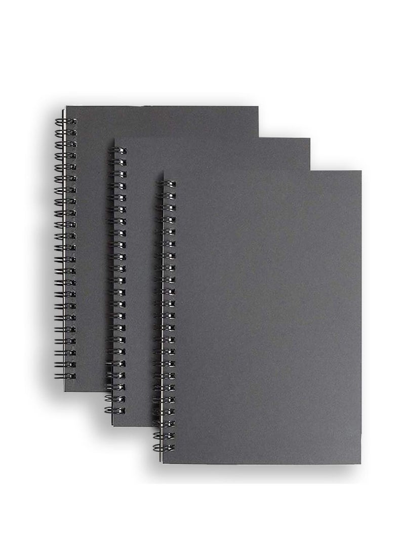 Sweet seven Pack of 3 Soft Cover Spiral Sketchbooks - Kraft Cover, Blank Sketch Pads with 100 Pages/50 Sheets of White Cartridge Paper - Ideal for Travel - Black  - Image 1
