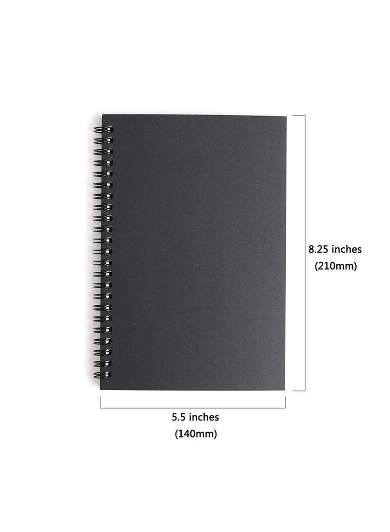 Pack of 3 Soft Cover Spiral Sketchbooks - Kraft Cover, Blank Sketch Pads with 100 Pages/50 Sheets of White Cartridge Paper - Ideal for Travel - Black
