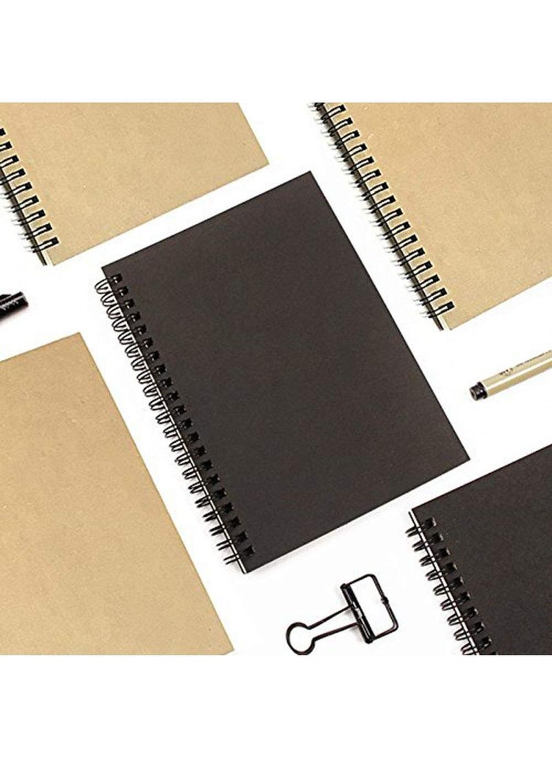 Sweet seven Pack of 3 Soft Cover Spiral Sketchbooks - Kraft Cover, Blank Sketch Pads with 100 Pages/50 Sheets of White Cartridge Paper - Ideal for Travel - Black  - Image 2