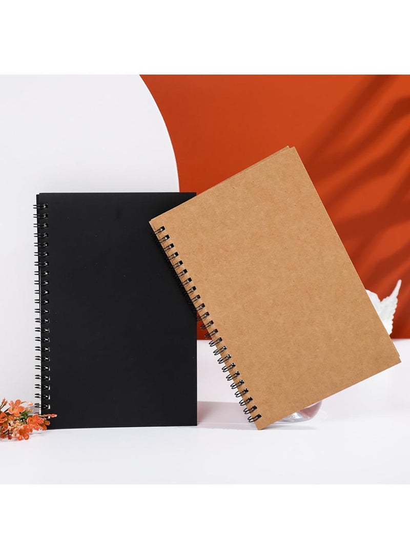 Pack of 3 Soft Cover Spiral Sketchbooks - Kraft Cover, Blank Sketch Pads with 100 Pages/50 Sheets of White Cartridge Paper - Ideal for Travel - Black