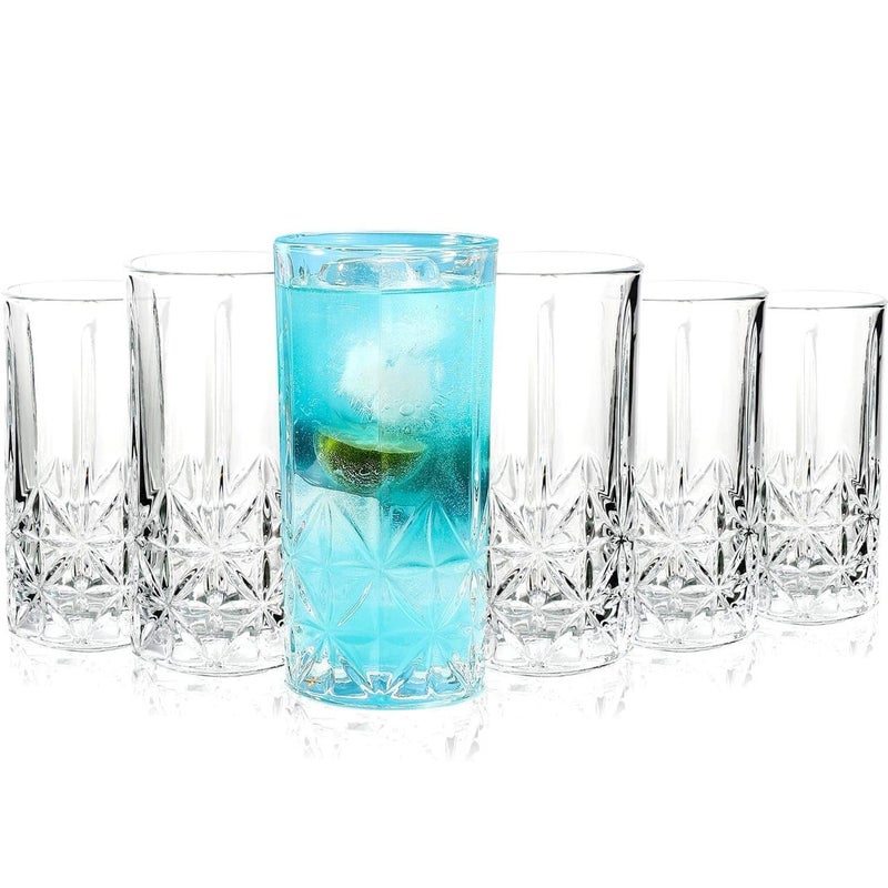 Your Shoppy Italian Premium Juice Glasses Set of 6 Transparent 300ml Crystal Design Highball Glasses for Drinking Juice Water and Cocktails 8  - Image 5
