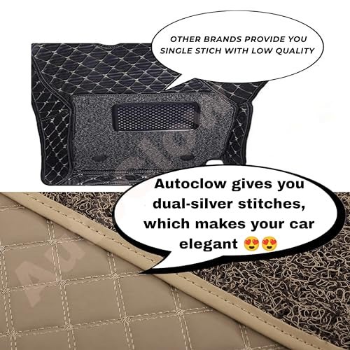 AutoClow Premium 7D Car Mat Full Set for Maruti Suzuki Ertiga (Model-2018-2026) || Luxury Leather Dual-Stitch Full Set 7D Car Floor Mat || 100% Waterproof || Color : Beige-Beige (Design-1) - Image 4