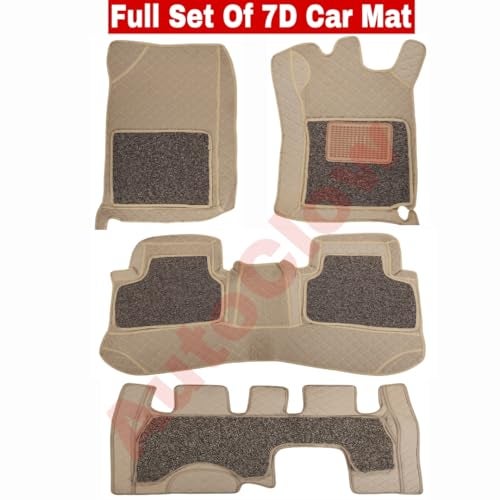 AutoClow Premium 7D Car Mat Full Set for Maruti Suzuki Ertiga (Model-2018-2026) || Luxury Leather Dual-Stitch Full Set 7D Car Floor Mat || 100% Waterproof || Color : Beige-Beige (Design-1) - Image 2