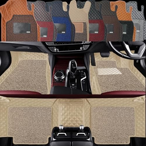 AutoClow Premium 7D Car Mat Full Set for Maruti Suzuki Ertiga (Model-2018-2026) || Luxury Leather Dual-Stitch Full Set 7D Car Floor Mat || 100% Waterproof || Color : Beige-Beige (Design-1) - Image 1