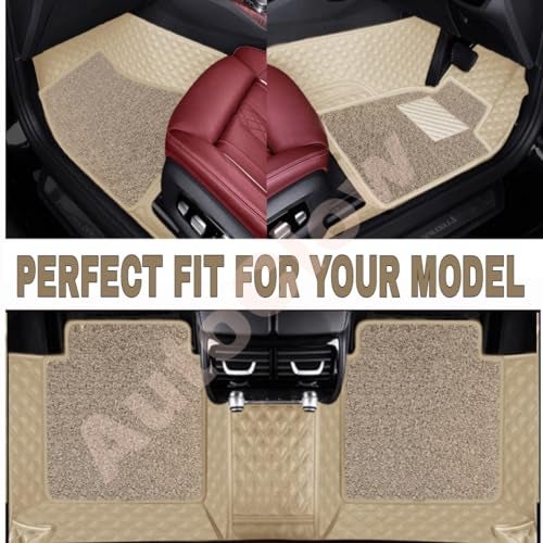 AutoClow Premium 7D Car Mat Full Set for Maruti Suzuki Ertiga (Model-2018-2026) || Luxury Leather Dual-Stitch Full Set 7D Car Floor Mat || 100% Waterproof || Color : Beige-Beige (Design-1) - Image 3