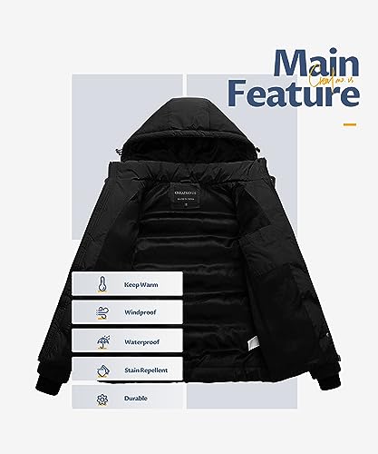 CREATMO US Women's Essentials Teen Lightweight Short Winter Hooded Coat Waterproof Warm Puffer Jacket Parka Black L - Image 3