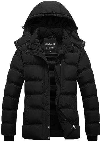CREATMO US Women's Essentials Teen Lightweight Short Winter Hooded Coat Waterproof Warm Puffer Jacket Parka Black L - Image 5