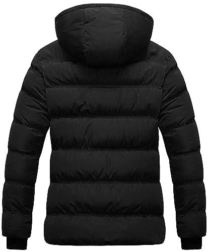 CREATMO US Women's Essentials Teen Lightweight Short Winter Hooded Coat Waterproof Warm Puffer Jacket Parka Black L - Image 2