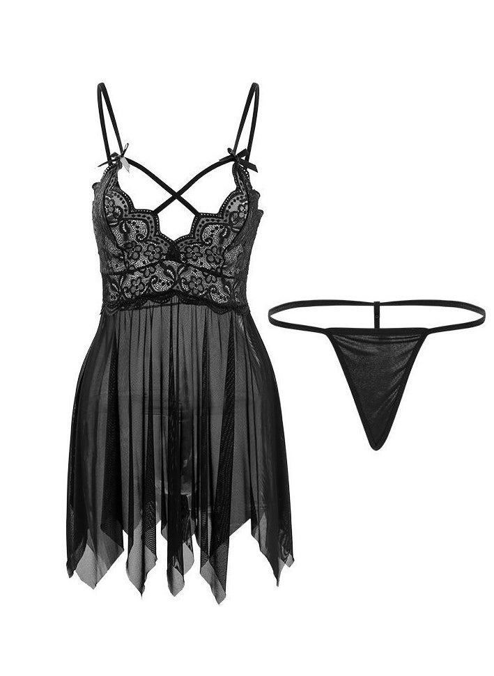 Hanady Elegant Women's Lingerie Lace  Material - Black Babydoll 