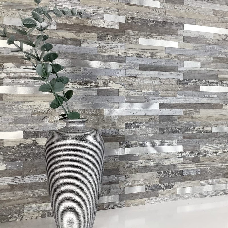AULIGET 20 Sheets Peel and Stick Backsplash  Distressed Wood Look PVC Wall Tiles Stick on Backsplash for Kitchen - Image 2