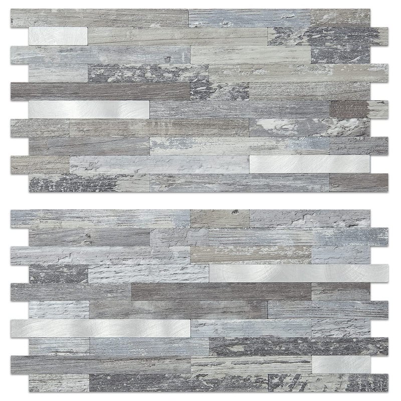 AULIGET 20 Sheets Peel and Stick Backsplash  Distressed Wood Look PVC Wall Tiles Stick on Backsplash for Kitchen - Image 1