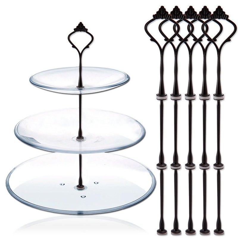 Happy Will 3 Tier Cake Stand Fitttings Kits Fruit Cake Plate Handle Fitting Cupcake Hardware Rod Stand Holder Black Crown 5 Sets