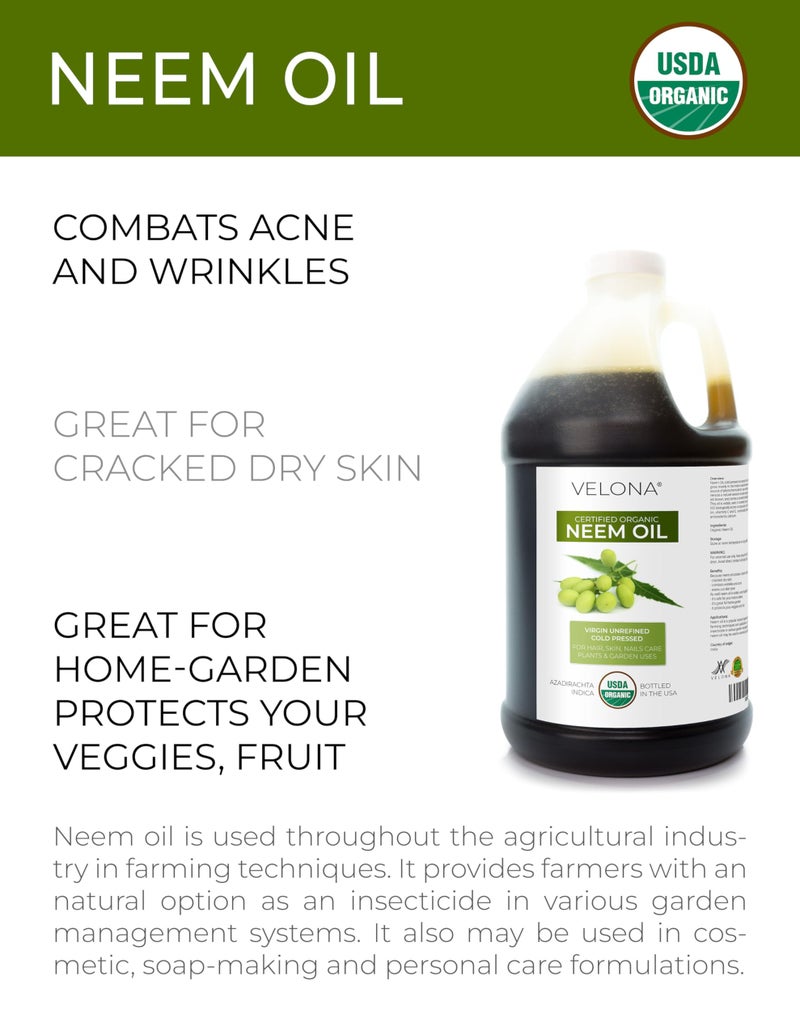 velona Neem Oil USDA Certified Organic - 64 Fl Oz | 100% Pure and Natural Carrier Oil | Virgin, Unrefined, Cold Pressed | Hair, Body and Skin Care | Use Today - Enjoy Results - Image 2