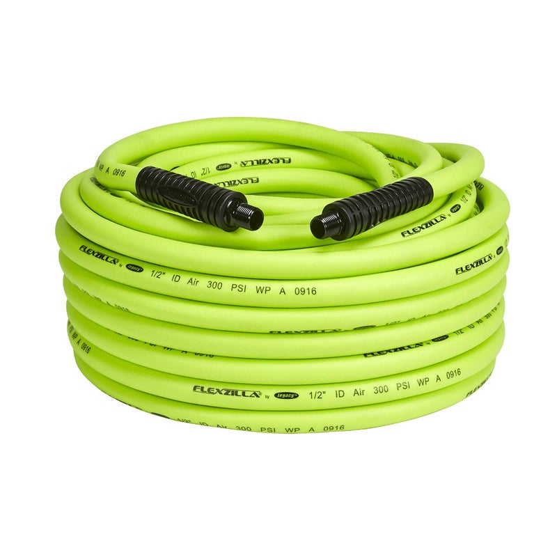 Flexzilla Air Hose 12 in x 100 ft 12 in MNPT Fittings Heavy Duty Lightweight Hybrid ZillaGreen HFZ12100YW4
