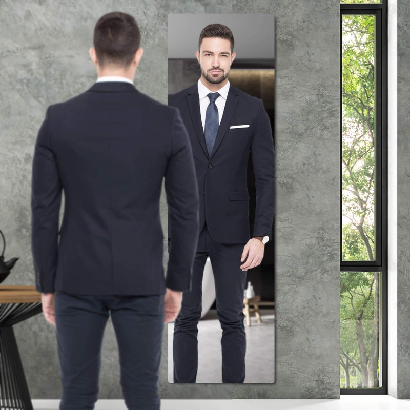 Q-BICS QBICS Acrylic Real Wall Mirror NonGlass  AR Coating 48inch x 14 inch x 3MM Peel Off Protective Cover Sheet Full Length Round Corners No Worries of Braking Glass Kids Safe 