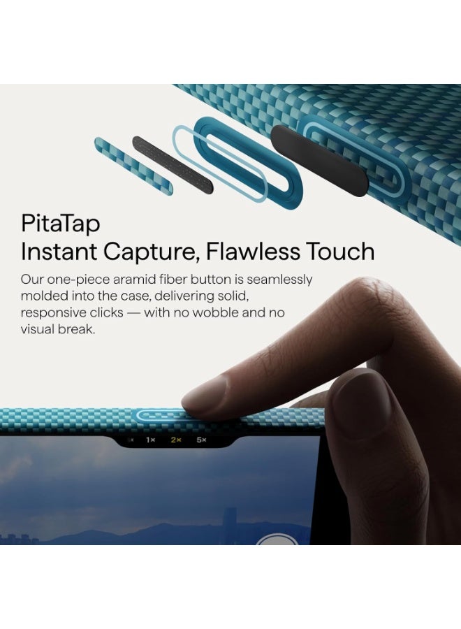 PITAKA حافظة بيتاكا لجهاز آيفون 17 برو 6.3" مع زر التحكم في الكاميرا، متوافقة مع ماغسيف، حافظة رفيعة للغاية مع شعور باللمس بدون حافظة، ألياف أراميد 1500D مع لمسات من الذهب - أزرق شفاف - Image 3