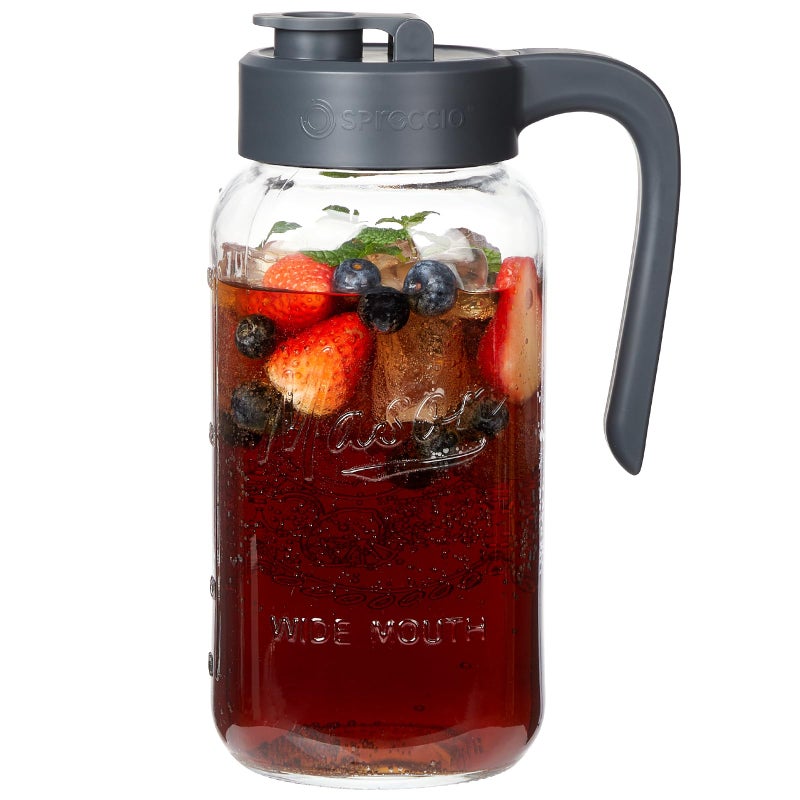 Spreccio 64 oz Mason Jar Pitcher with Lid Wide Mouth 2 Quart Glass Water Pitcher with Lid Heavy Duty Leak Proof Sun Iced Tea Cold Brew Coffee Lemonade Breast Milk Storage - Image 2